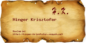 Hinger Krisztofer névjegykártya